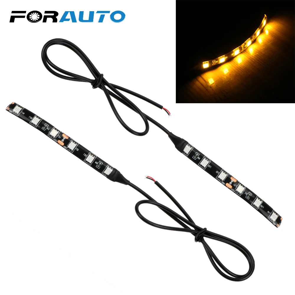 

FORAUTO 2pcs Motorcycle Turn Signal Light Amber Flexible Light LED Mini Strip Indicator Blinker 12V