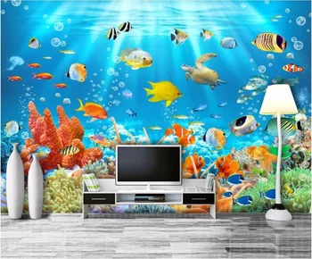 

Custom photo 3d room wallpaper Non-woven mural 3d wall murals wallpaper for walls 3 d Coral sea world fish decoration painting