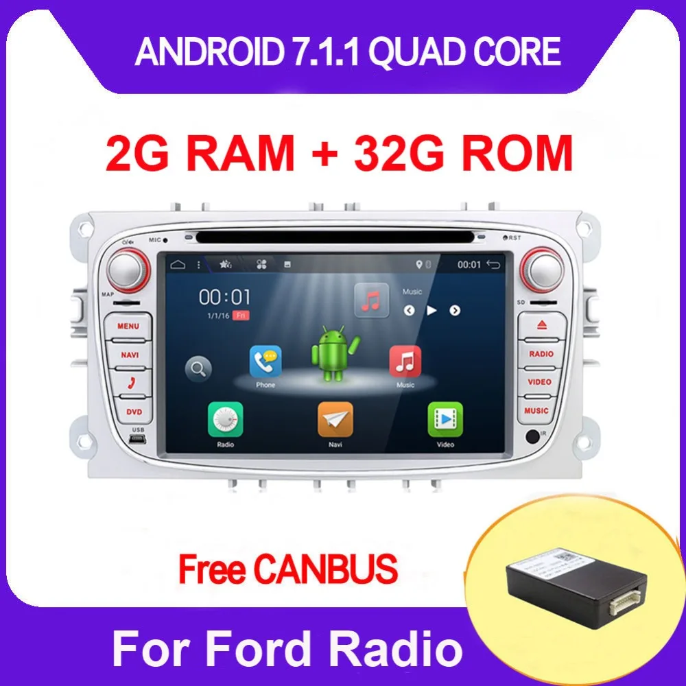 

2G+32G ROM 2 din For Ford Focus Mondeo Galaxy Android 7.1 Quad Core Car DVD Player GPS Navi Audio Radio Stereo Head Unit DAB,4G