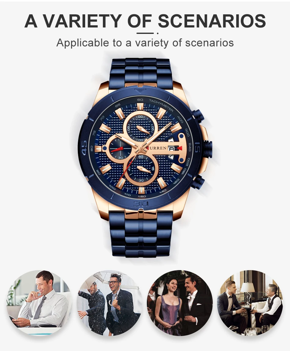 CURREN Элитный бренд Нержавеющая сталь спортивные часы Для мужчин хронограф Наручные часы модные Повседневное Дата кварцевые часы Для мужчин s часы