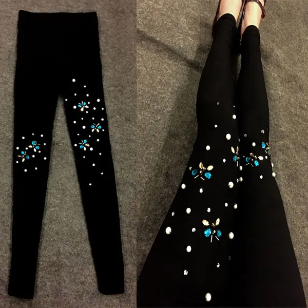

plus size 3XL!Spring summer national rivet rhinestone leggings women butterfly thin pockets feet skinny pants