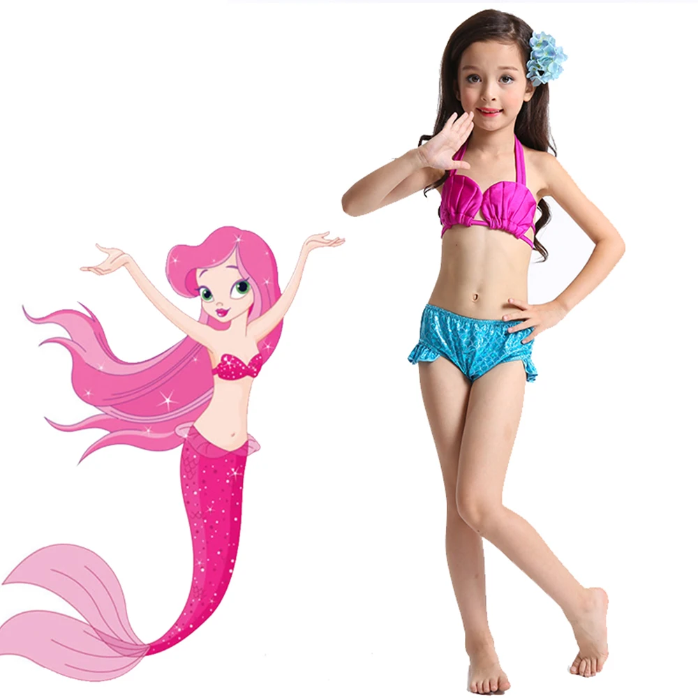 3PCS Girl Kids Mermaid Tail Swimmable Bikini Set Bathing Suit Fancy Costume 3-8Y