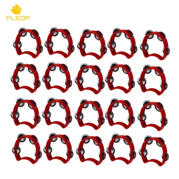 

FLEOR 20pcs Plastic Half Moon Held Tambourine Musical Instrument Red Tambourine Percussion for Kids Children