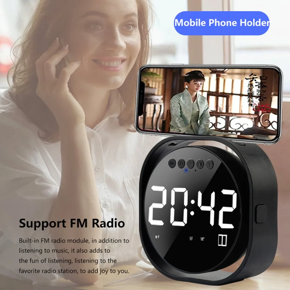 Bluetooth4.2 колонки Портативный Беспроводной стильное зеркало Bluetooth колонки с светодиодный Дисплей будильник для пляжного отдыха, автомобиле, дома