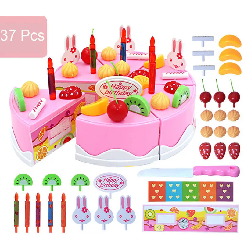 

Birthday Party Cake Set 37pcs Toys for Children Boy Girls Role Pretend Play Kids Kitchen Food Toy Pink Food Funny