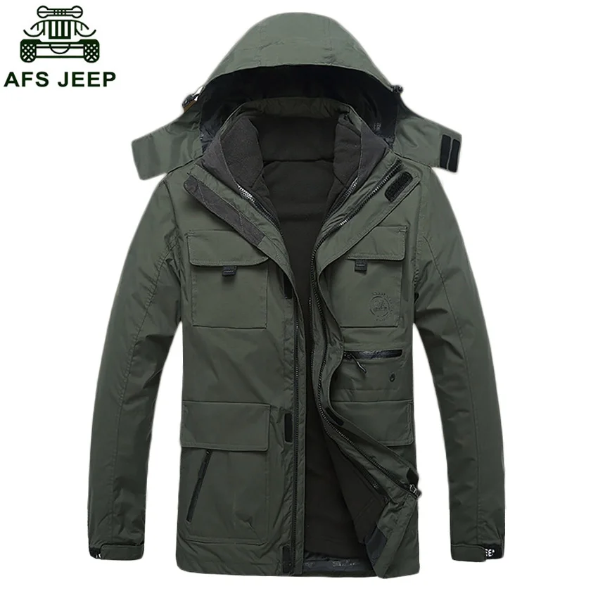2018 AFS JEEP Band Men's Down Jackets Mens Brand Thick Warm Hooded Male