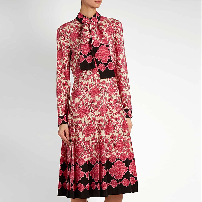 Платье с длинным рукавом винтажное дизайнерское цветочным принтом|vintage dress|autumn