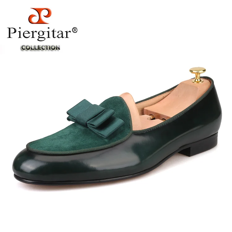Piergitar/ г. Пять цветов, натуральная кожа и замша, строчка с галстуком-бабочкой, мужская модельная обувь ручной работы роскошные мужские лоферы - Цвет: Зеленый