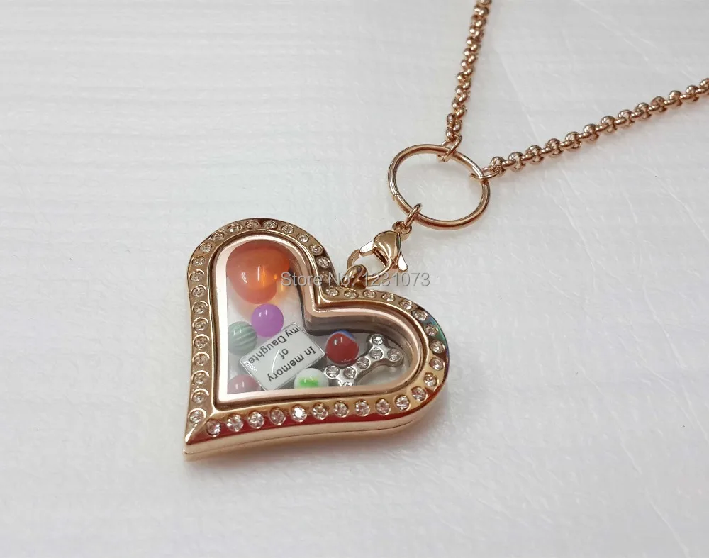 30in Stainless Steel Cz Rose Gold Heart Shaped Magnetic