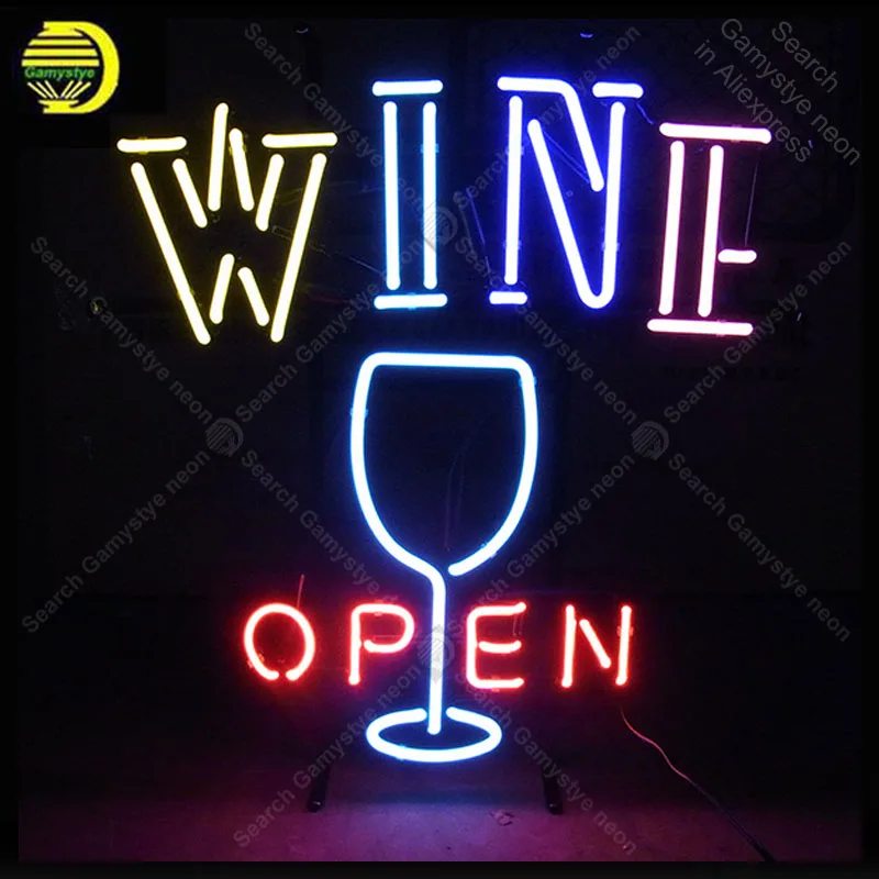 Discount  Neon Sign for OPEN WINE and wine cup neon art home improvement Handicraft Store Real Glass Tubes wh