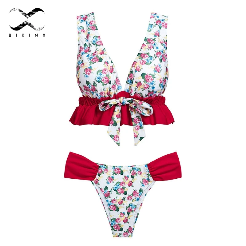 Bikinx Ruffle bikinis 2018 mujer bathing suit women bathers Floral print swimsuit push up large size swimwear sexy brazil bikini