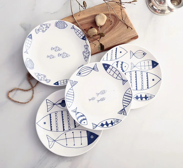 Fish Design China Cake Dishes And Plates Porcelain Pastry Fruit Tray Ceramic Tableware For Steak