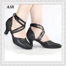 Women Latin Dance Shoes PU Leather Soft Sole Black Closed Toe Salsa Shoes Ballroom Dance Shoes