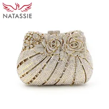 Natassie frauen hochzeit kupplungen bag rose blume kristall abendtaschen partei gold geldbörsen