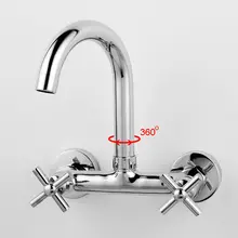 Смеситель для кухни с двойной ручкой, настенный латунный медный хромированный кран для ванной, кухонной раковины, водопроводный кран для горячей и холодной воды