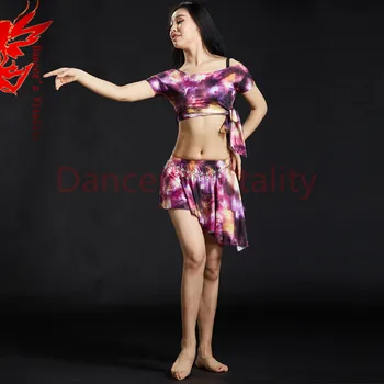 

Lady belly dance clothes Starlight printing belly dance set 2pcs-top/skirt for women belly dance Practice suit dancer's clothing