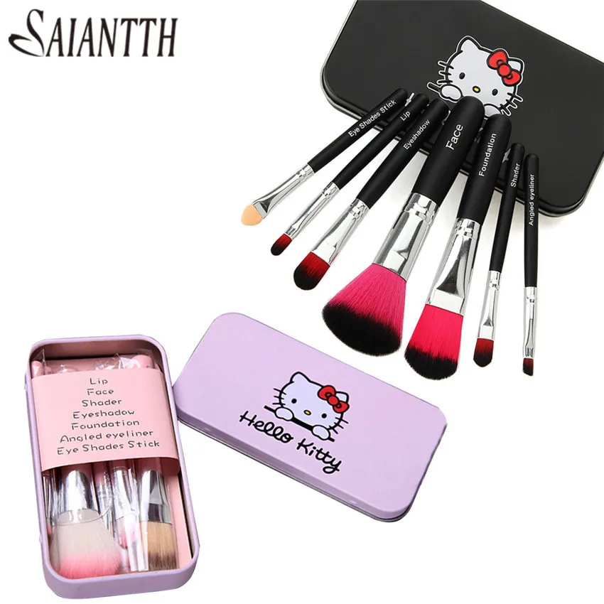 hello kitty mini brush kit pink 7pcs set Professional makeup brushes