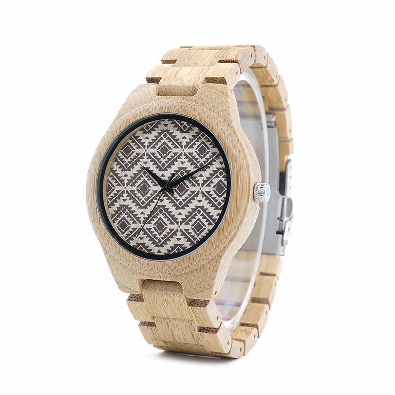 BOBO BIRD Bamboo Men Watch relogio masculino Partten Dial Face Bamboo Strap Quartz Wristwatch Men's Gift in Wooden Box W-I28