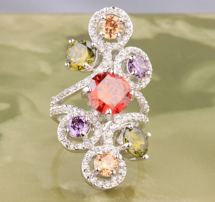 Веселый шт Многоцветный Morganite Циркон Гранат 925 пробы серебро и Мода Jewelry США# Размеры 6/7/8/9 S0880