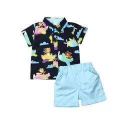 Одежда для маленьких мальчиков 2019 г. крутая Одежда для новорожденных мальчиков, футболка Топ + короткие штаны комплект одежды из 2 предметов