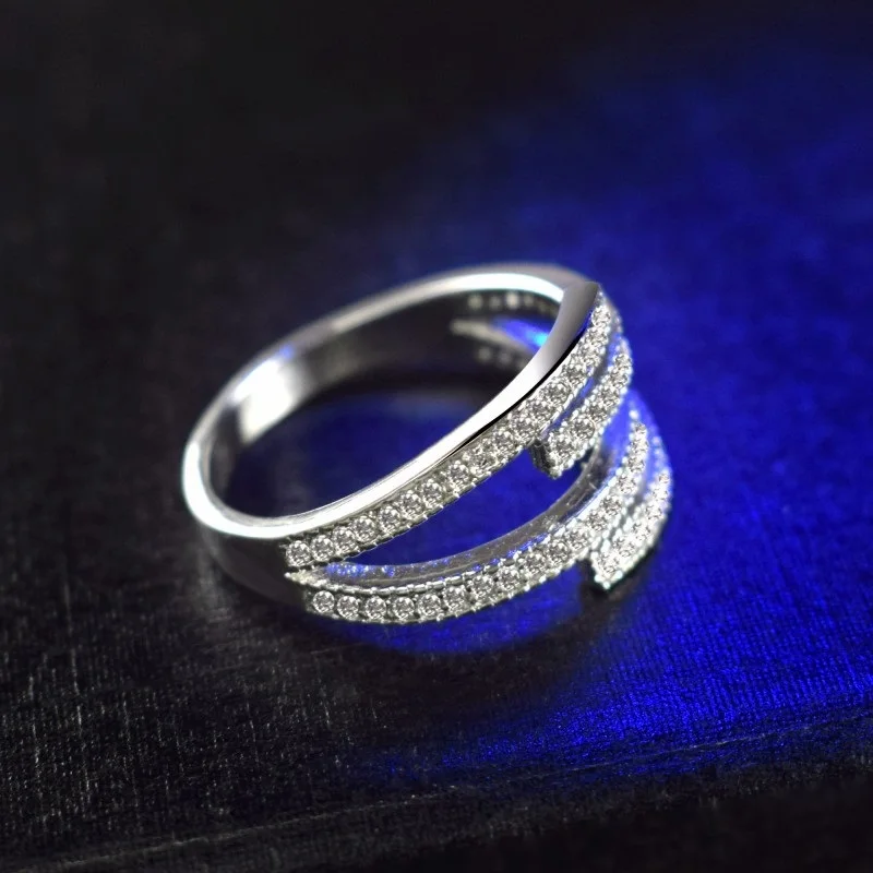 Женское кольцо с геометрическим рисунком AAA Zircon блестящее белое Открытое для дня