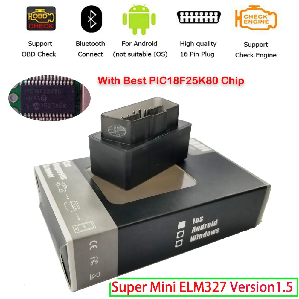 

New Super Mini Elm327 Bluetooth OBD2 V1.5 Elm 327 OBD 2 Auto Code Scanner Elm-327 OBDII Adapter Diagnostic Tool for Andriod