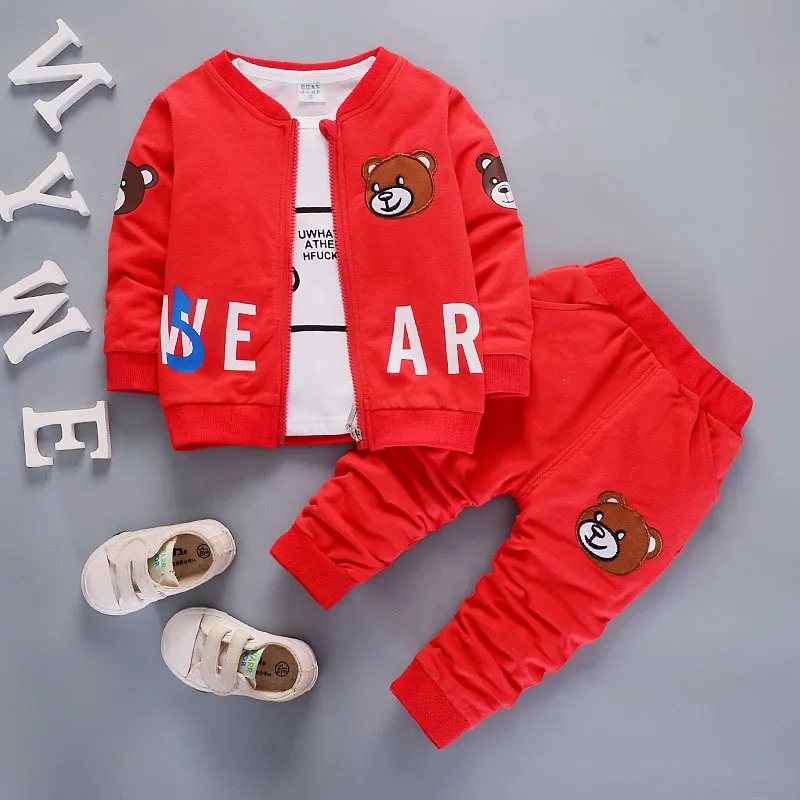 

Spring Autumn Baby Boys Girls Clothing Sets Fashion Cartoon Pattern Kids Jacket + Long Sleeve Shirt + Pants 3pcs Children Suits
