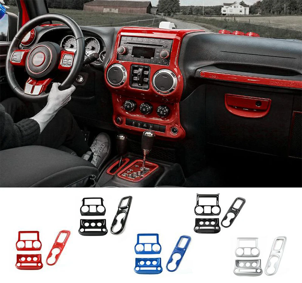 SHINEKA ABS Car Dashboard Center Console Air Conditioner Switch Gear Panel Decoration Cover Stickers For Jeep Wrangler JK 2011+ 