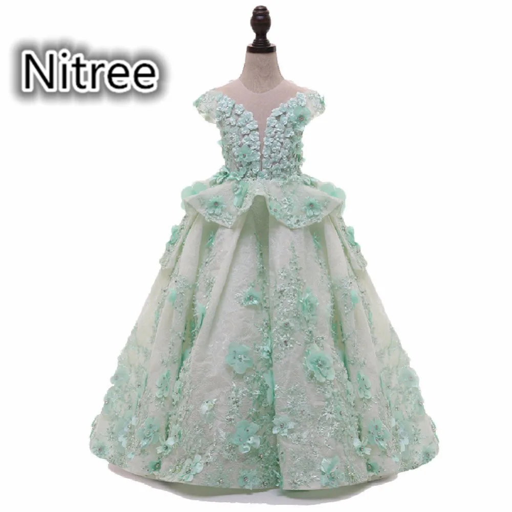 Floor Length Pretty A Line Light Green Flower Girls Dresses O Neck Cap