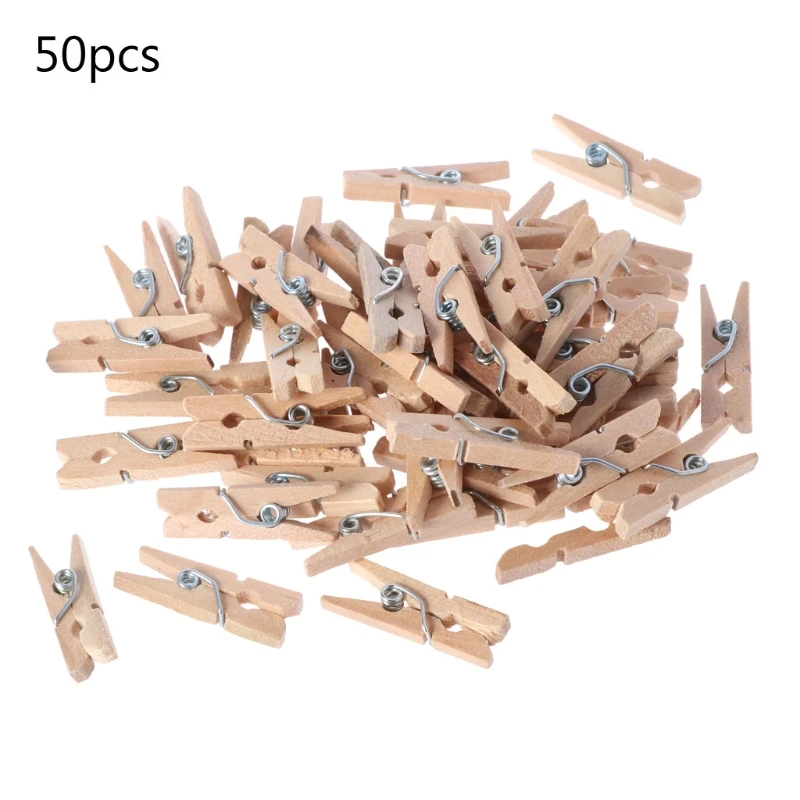 

50Pcs/Set Mini DIY Wooden Clothes Photo Paper Pegs Clothespin Cards Craft Clips