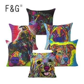 

Nordic Colorful Oil Painting dachshund Cushion Cover Cute Dogs & Cats Pillow Cover bull terrier Pillow Case Home Decor