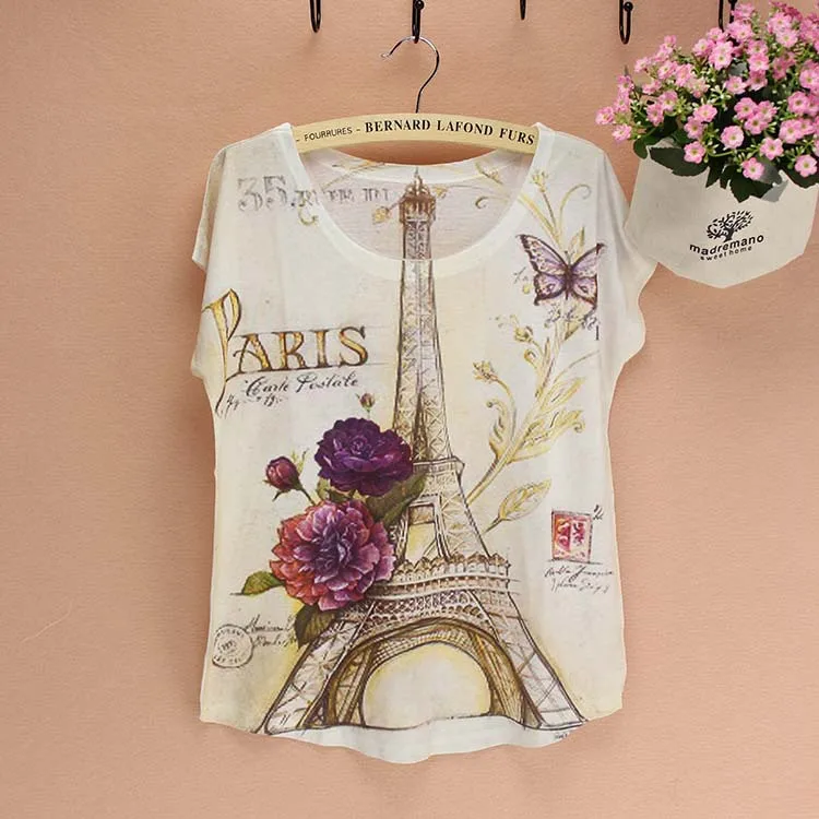 

Famous La Tour Eiffel pattern T-shirt women fashion design Paris lady culture top tees 2015 summer tee plus size free shipping