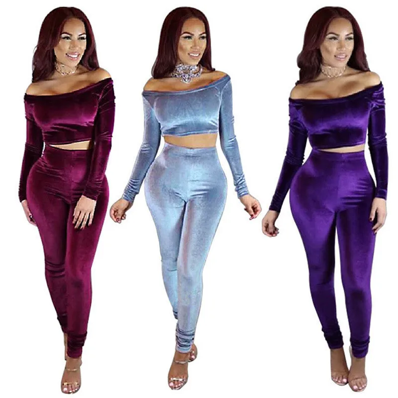 women velvet two pieces set suits 5_