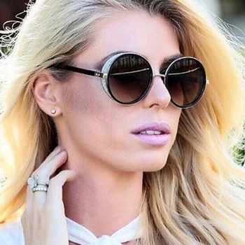 

FEISHINI Gothic Steampunk Round Sunglasses Mirror Goggle Luxury Fashion Sun Glasses For Women Vintage Oculos Female Shades