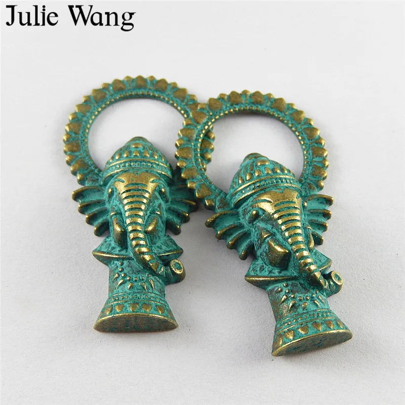 Julie Wang 10 шт. Античная зеленая бронза подвески Винтажный нос слона Подвески браслет ожерелье аксессуары для ювелирных изделий