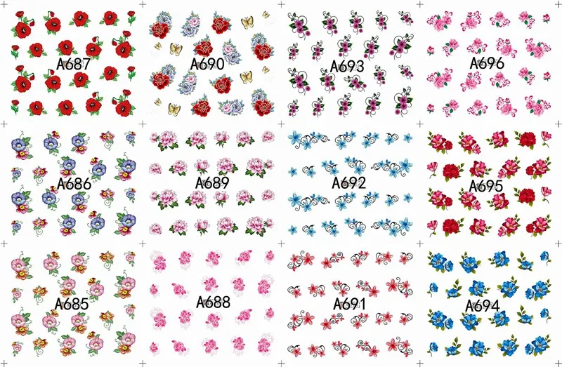 12 sheets lot water transfer nail art decorations stickers decals manicure nails supplies tool Cute animal cat dog rabbit - Цвет: A685-696