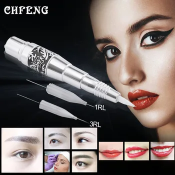 Permanent Makeup Tattoo Machine Pen with Needles Tips Aluminum Rotary Eyebrow Lip Liner Microblading Beauty Professional Machine new design k03t professional permanent makeup eyebrow lip tattoo machine kit cosmetic machine pen needles tips