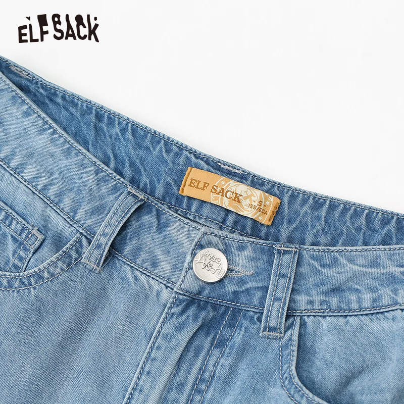 Женские прямые джинсы ELF SACK, светло-голубые свободные брюки с широкой талией, винтажные ковбойские джинсы большого размера из денима, лето