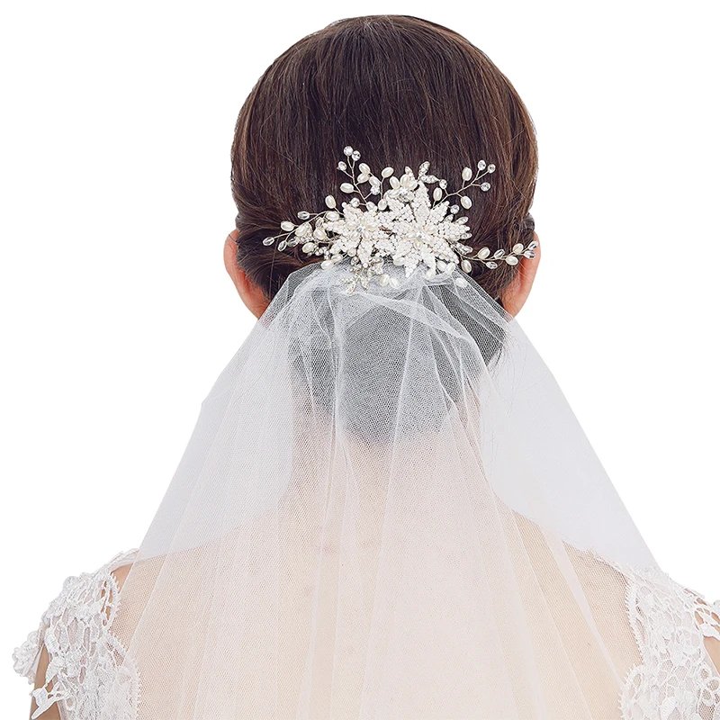 

Newest Oval Pearl Beads Handmade Copper Wires Knitted Flowers Hair Combs Bridal Wedding Hairband Fashion Women Head Jewelry