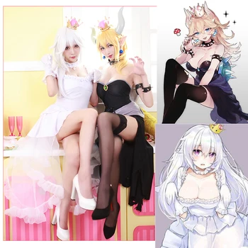 

Anime Super Mario Cosplay Costume Princess Bowsette Kuppa Koopa Princess King Boo Cosplay Dress Halloween Party Women Dress