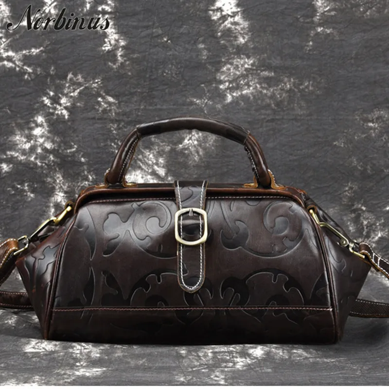 

Norbinus Embossed Genuine Leather Women Handbag Messenger Shoulder Bags Vintage Top Handle Bag Tote Female Luxury Crossbody Bags
