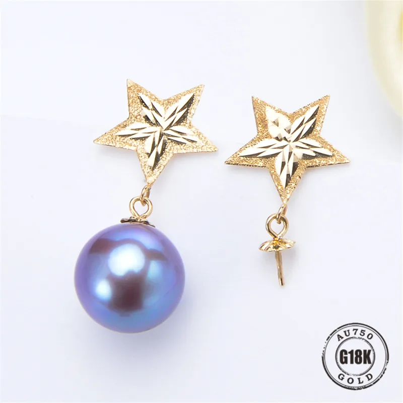 

DIY Earrings Jewelry Findings Blank Earrings Bracket AU750 G18K Yellow Gold Simple Bracket Natural Pearl Needle Cap Accessories