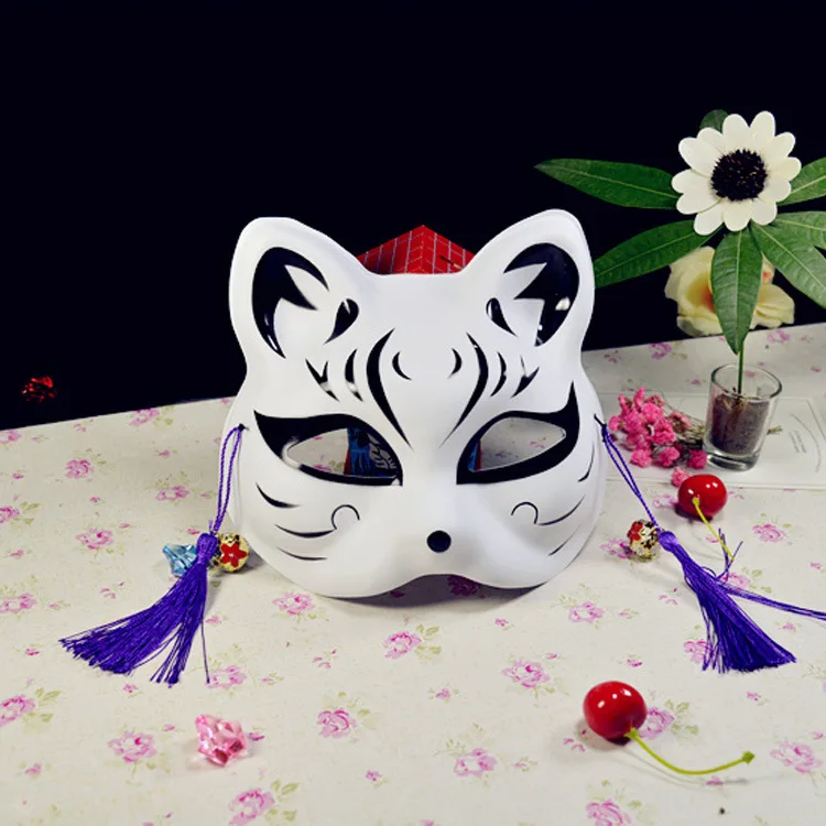 Новая стильная маска с наполовину лисой из аниме, ручная роспись на Хэллоуин, маски для костюмированной вечеринки, модные реквизиты для фотографий, 6 стилей на выбор