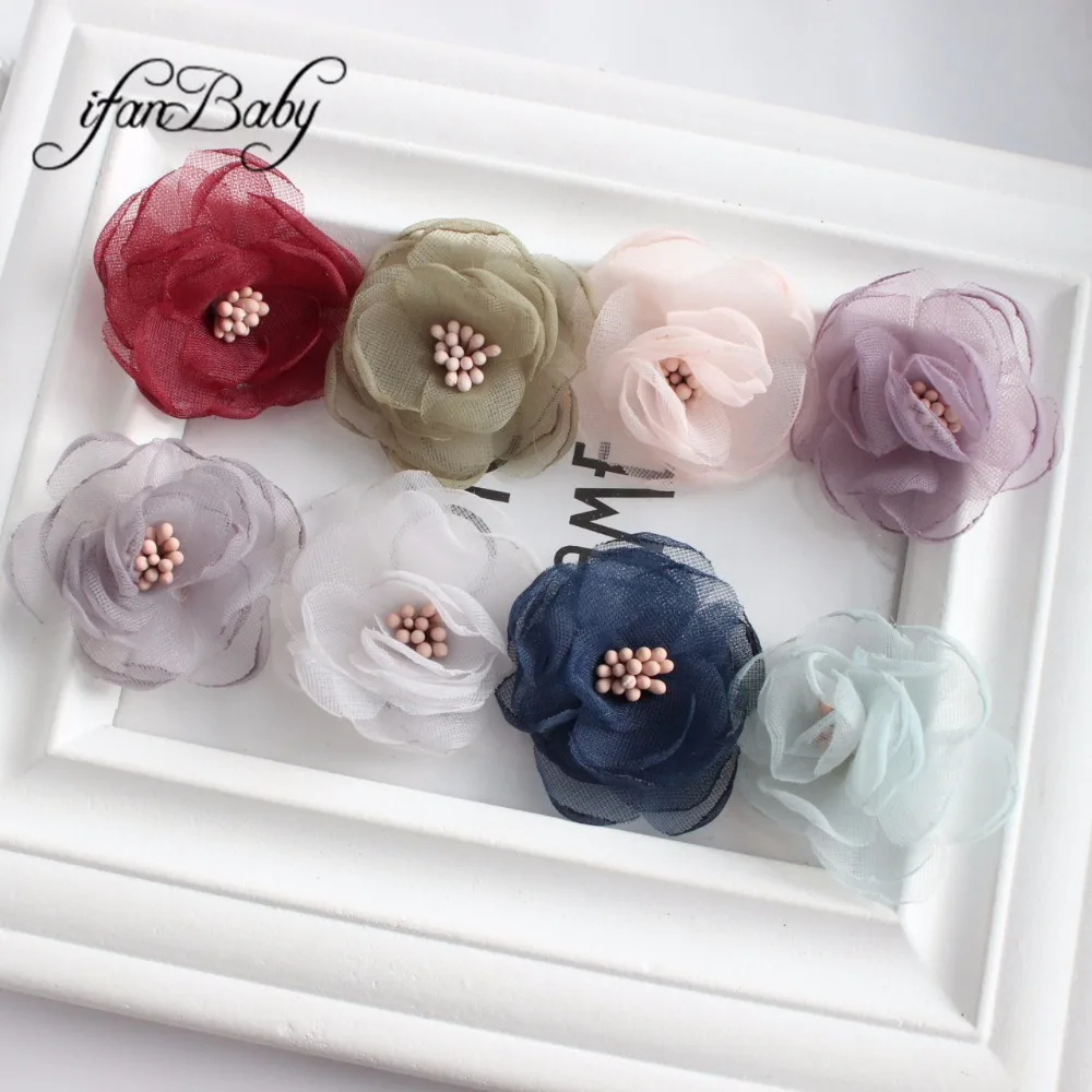 

mini fabric flowers for kids girl hair accessories burned singed flowers with stamen