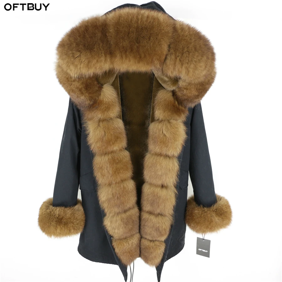 Brand Real Fur Coat Fashion Winter Jacket Women Natural Real Fox Fur Collar Loose Long Parkas Big Fur Outerwear Detachable