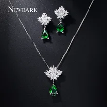 NEWBARK Wedding Jewelry Sets For Brides Teardrop Stud Earrings Necklace Set Snowflake Flower Pear CZ Diamond White Gold Plated