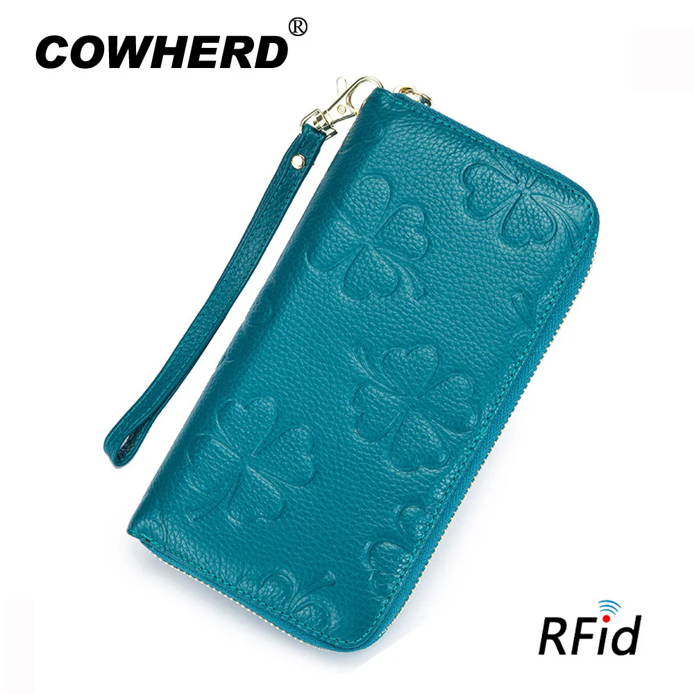 Пастух RFID Блокировка цветочный женский длинный клатч кошелек верхний слой из