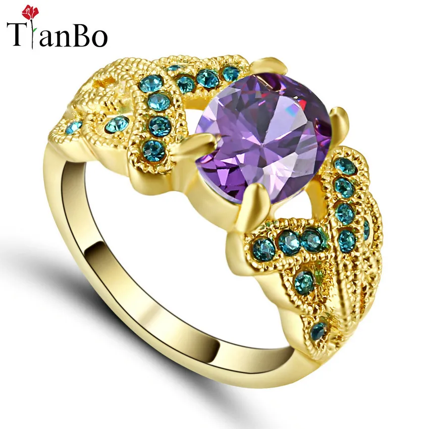 Sky-Blue & Purple Cross Ring Size 9 Fashion White & Black & Gold Colour Jewelry Vintage Wedding Rings for Women Birthday Gift