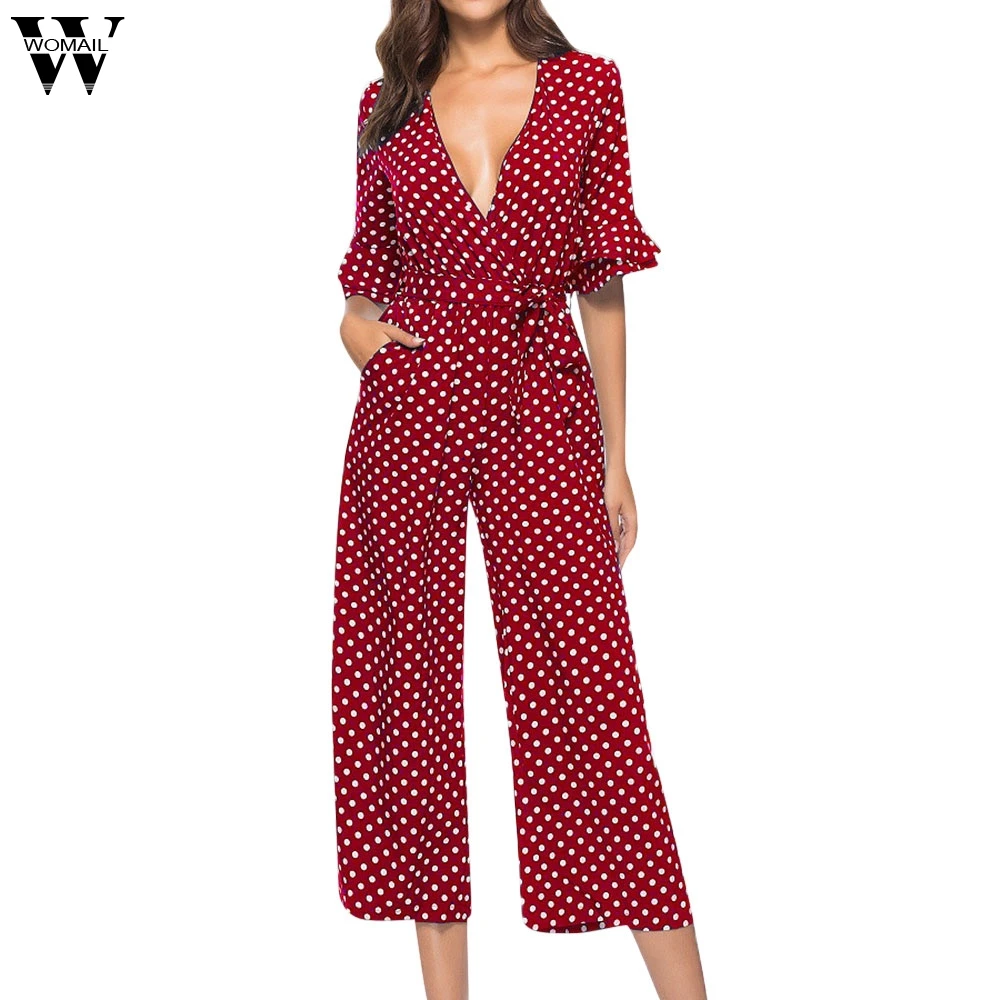 

Womail white jumpsuit elegant for women 2018 autumn Polka-print printed trousers enteritos jumpsuits largos de mujer elegantes