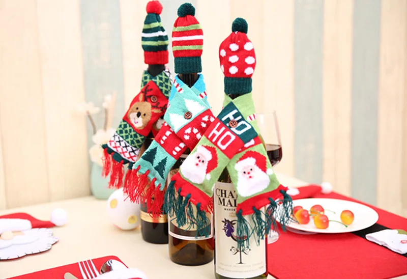 QuickDone-Christmas-Wine-Bottle-Decorations-for-Home-Santa-Claus-Scarf-Hat-Suit-Banquet-Xmas-Party-Plush-Cute-snowmen-Table-Decor-MR0111 (8)
